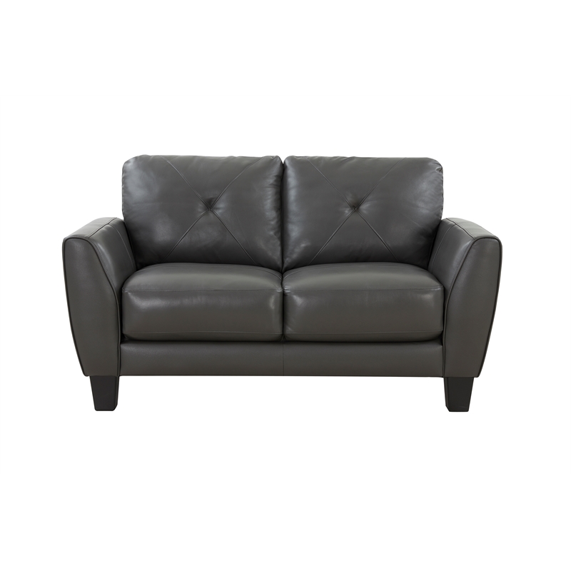 Pemberly Row Contemporary Top Grain Leather Loveseat in Gray