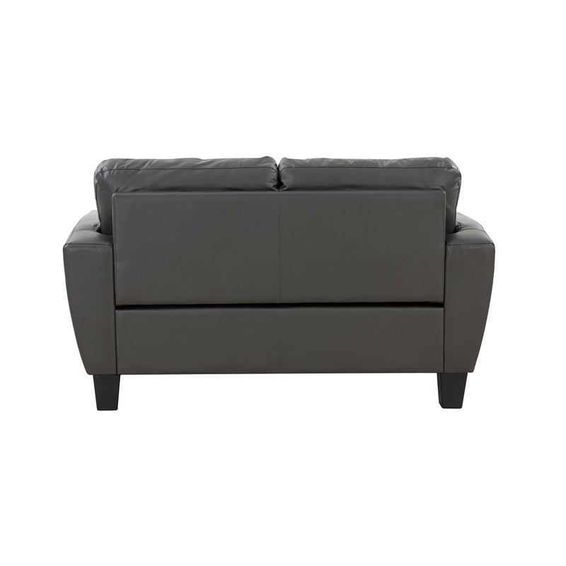 Pemberly Row Contemporary Top Grain Leather Loveseat in Gray