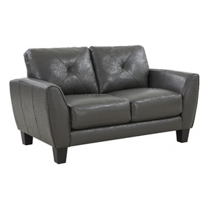 Pemberly Row Contemporary Top Grain Leather Loveseat in Gray