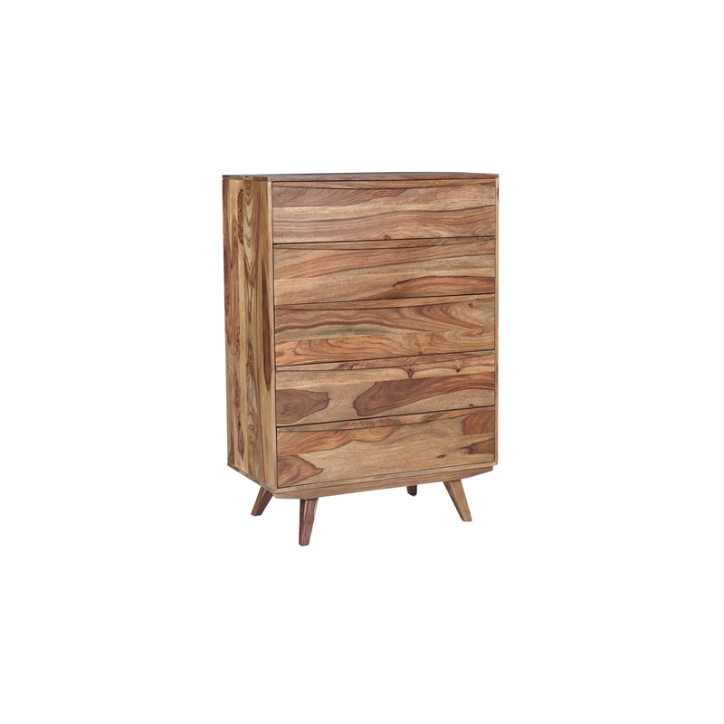 Pemberly Row Modern Solid Sheesham Wood Chest in Light Brown