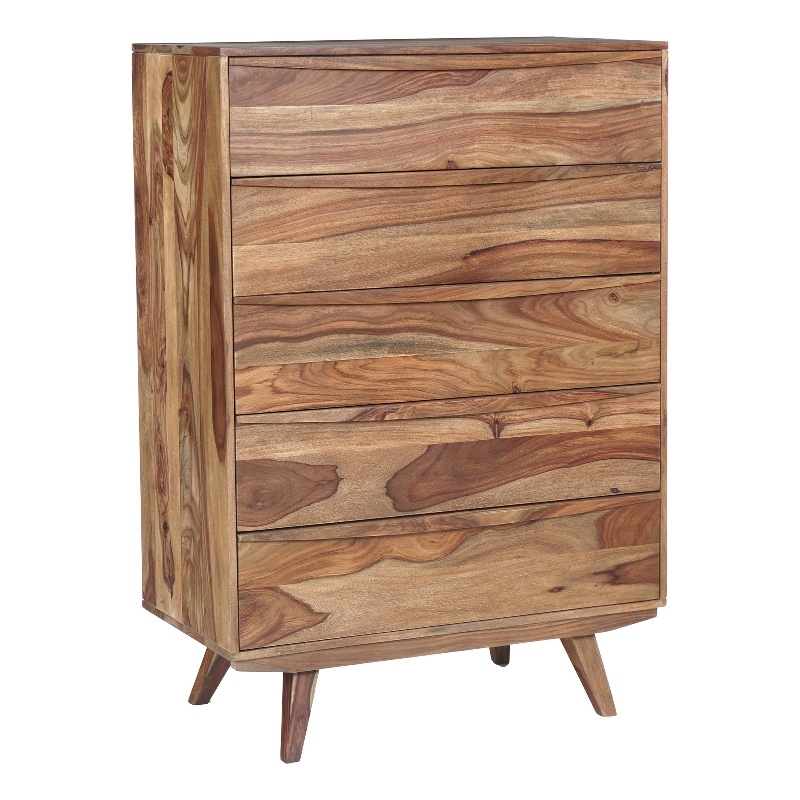 Pemberly Row Modern Solid Sheesham Wood Chest in Light Brown