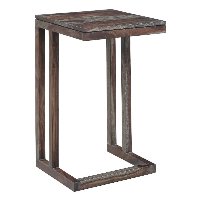 Pemberly Row Contemporary Solid Sheesham Wood C Table in Gray (Set of 2)