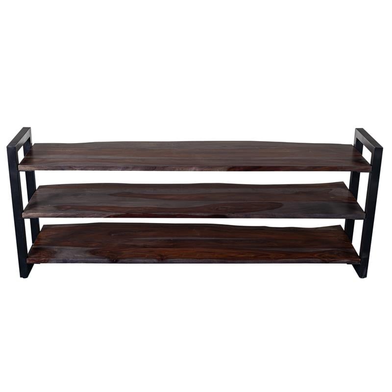 Pemberly Row Contemporary Solid Sheesham Wood TV Stand in Gray