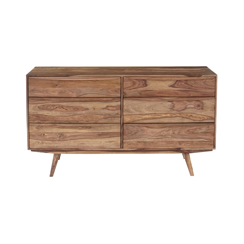 Pemberly Row Modern Solid Sheesham Wood Dresser in Light Brown