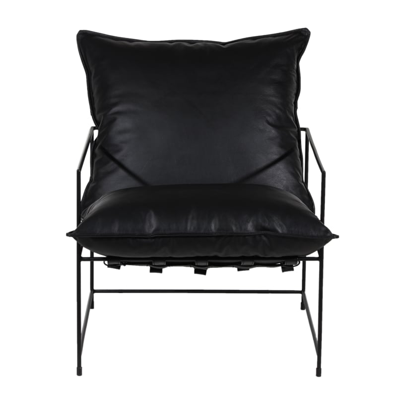 Pemberly Row Modern Leather & Iron Metal Accent Chair in Black