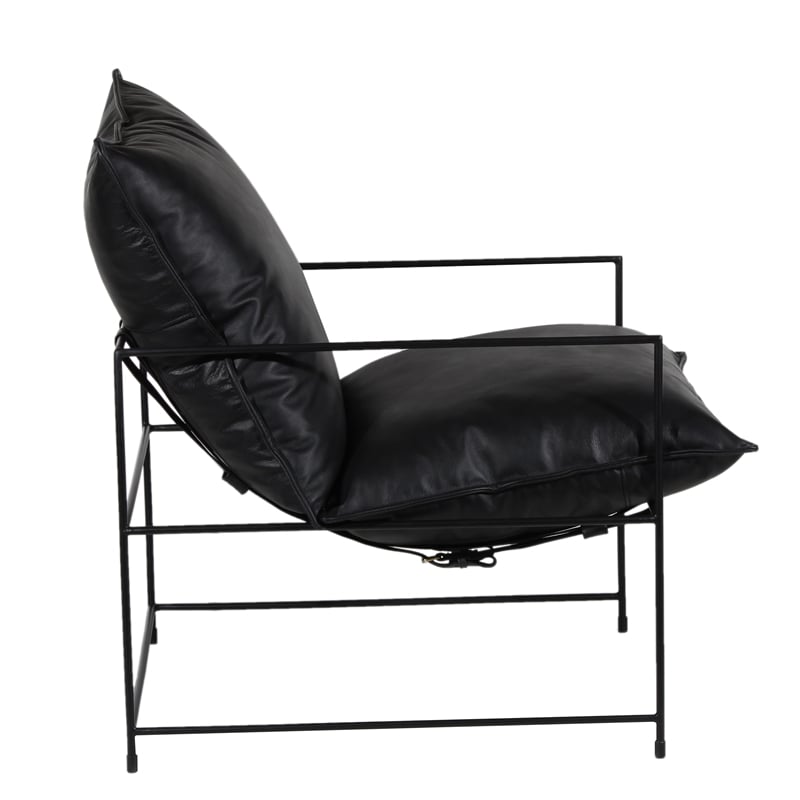 Pemberly Row Modern Leather & Iron Metal Accent Chair in Black