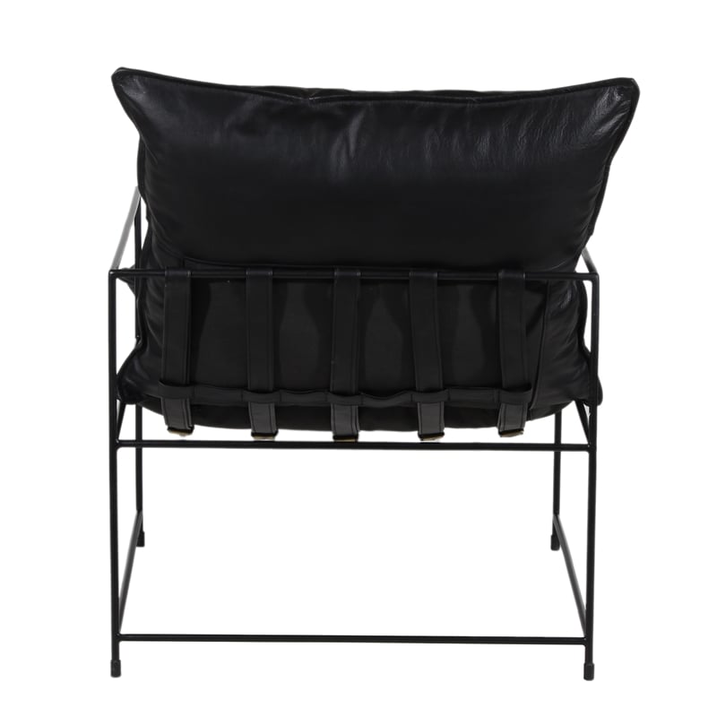 Pemberly Row Modern Leather & Iron Metal Accent Chair in Black