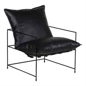 Pemberly Row Modern Leather & Iron Metal Accent Chair in Black