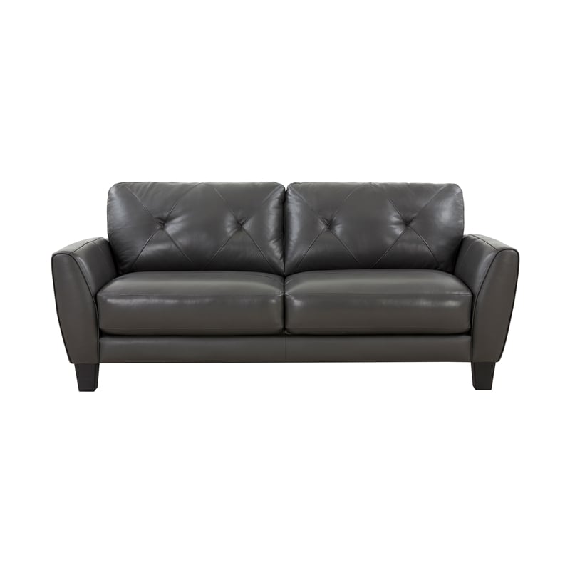 Pemberly Row Contemporary Top Grain Leather Sofa in Gray Finish