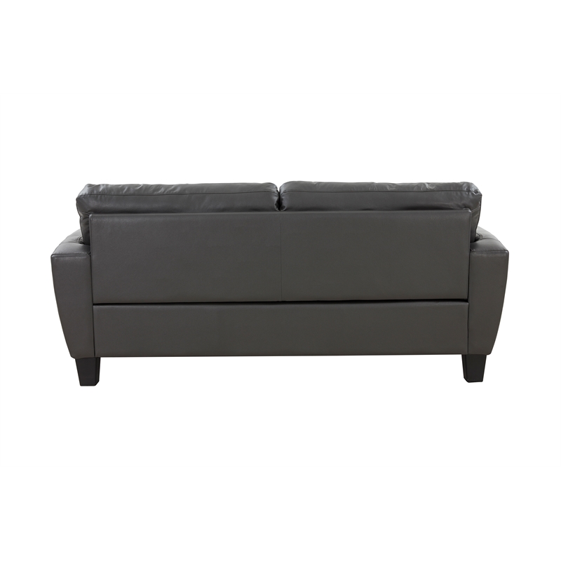 Pemberly Row Contemporary Top Grain Leather Sofa in Gray Finish