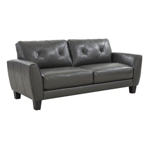 Pemberly Row Contemporary Top Grain Leather Sofa in Gray Finish
