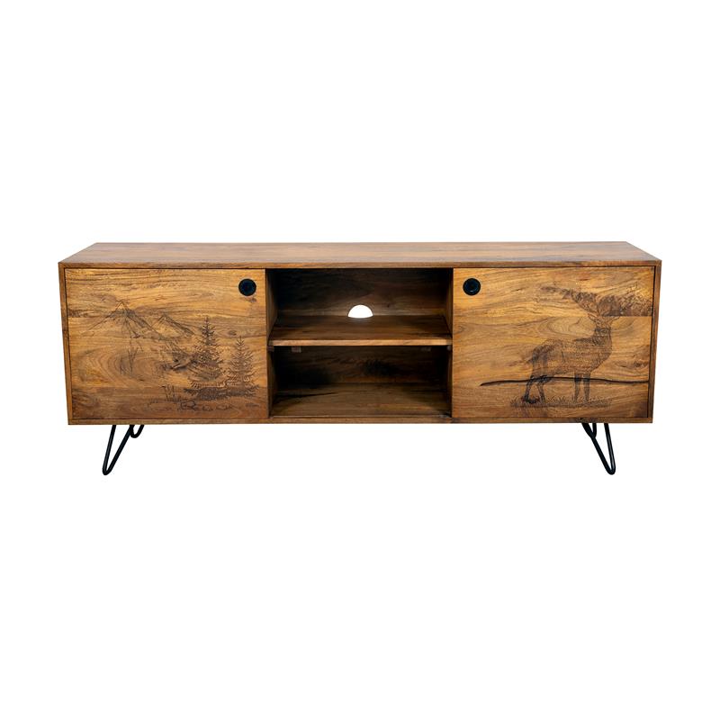 Pemberly Row Contemporary Alpine Solid Wood TV Stand in Natural