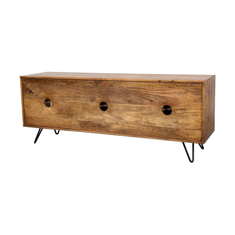 Pemberly Row Contemporary Alpine Solid Wood TV Stand in Natural