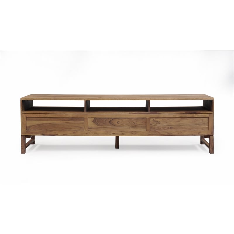 Pemberly Row Contemporary Solid Sheesham Wood TV Stand in Brown