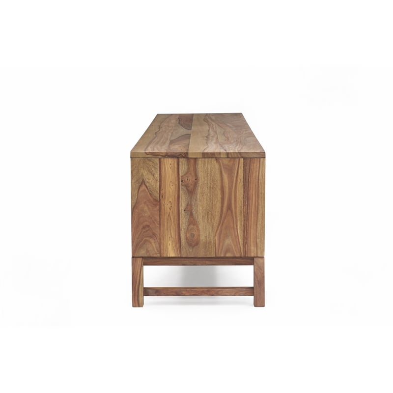 Pemberly Row Contemporary Solid Sheesham Wood TV Stand in Brown