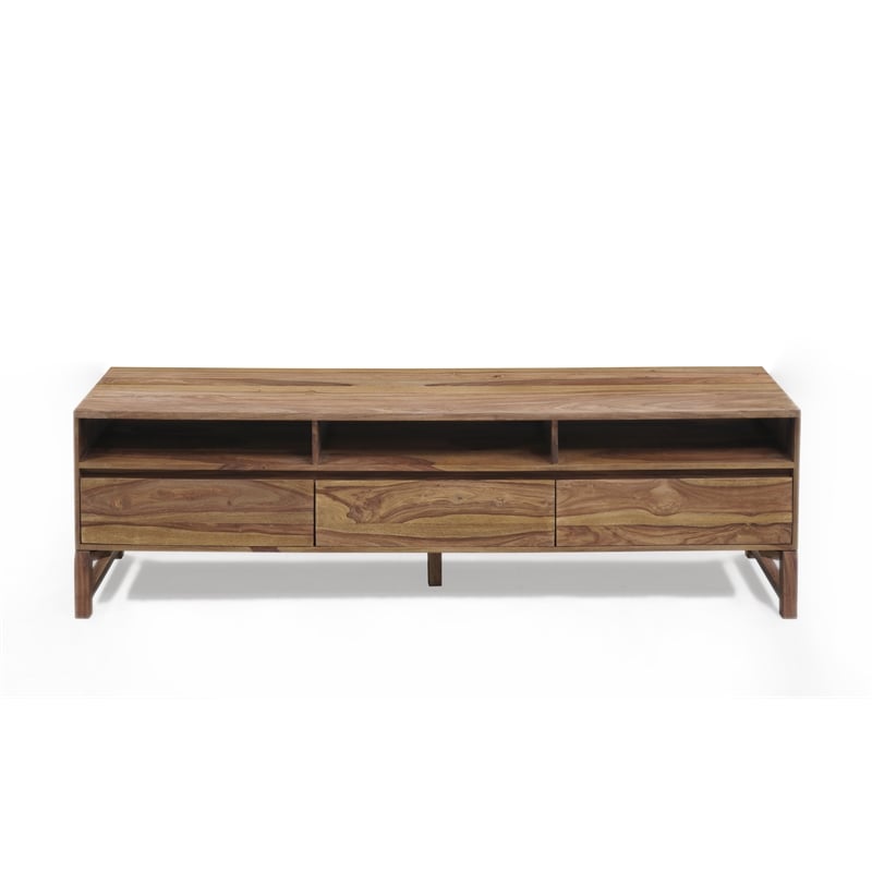 Pemberly Row Contemporary Solid Sheesham Wood TV Stand in Brown