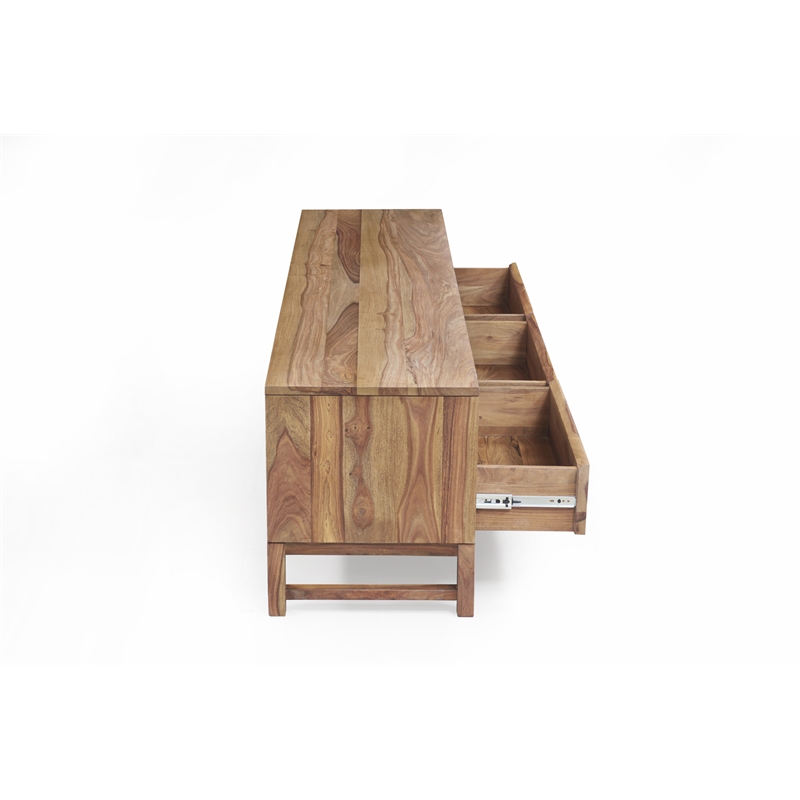 Pemberly Row Contemporary Solid Sheesham Wood TV Stand in Brown