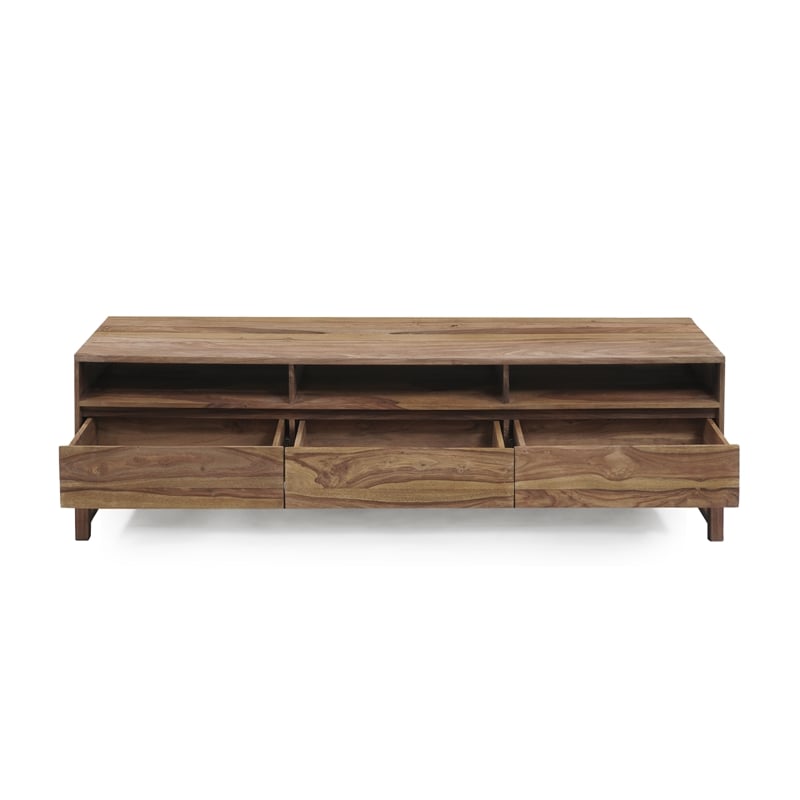 Pemberly Row Contemporary Solid Sheesham Wood TV Stand in Brown