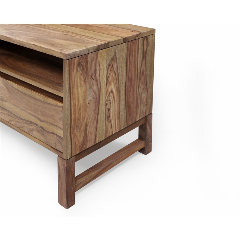 Pemberly Row Contemporary Solid Sheesham Wood TV Stand in Brown