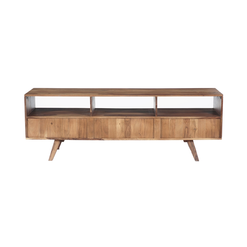 Pemberly Row Modern Solid Sheesham Wood TV Stand in Light Brown
