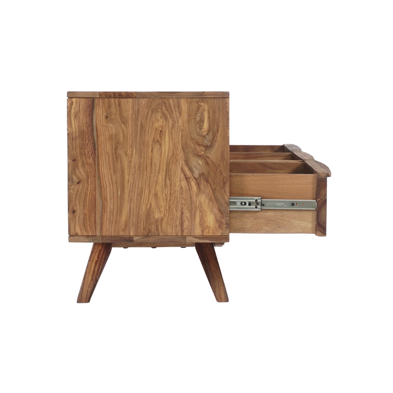 Pemberly Row Modern Solid Sheesham Wood TV Stand in Light Brown