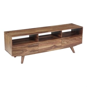 Pemberly Row Modern Solid Sheesham Wood TV Stand in Light Brown