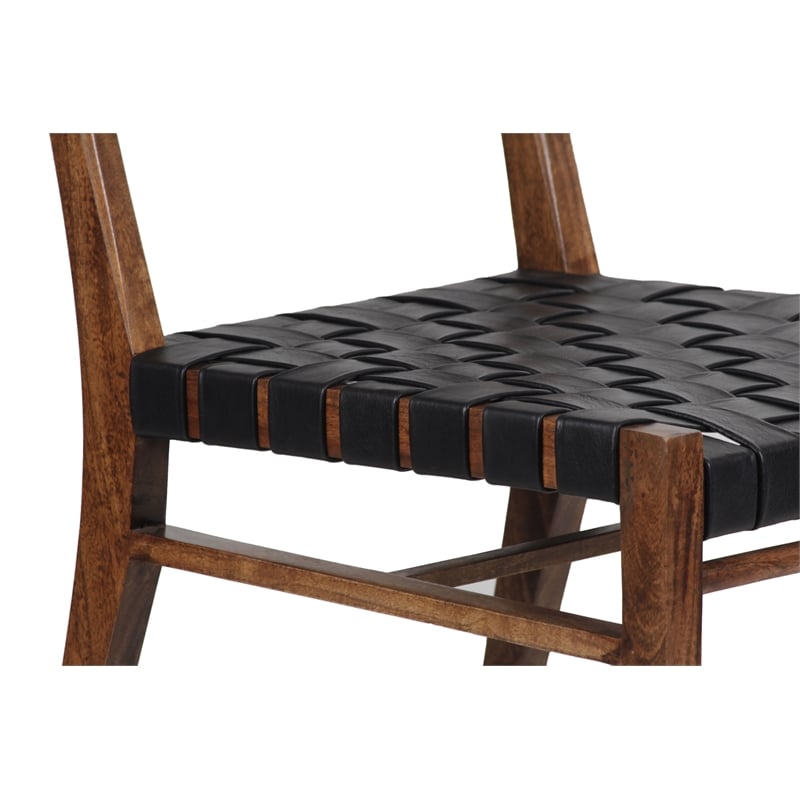 Pemberly Row Genuine Leather Basket-Woven Dining Chair in Brown