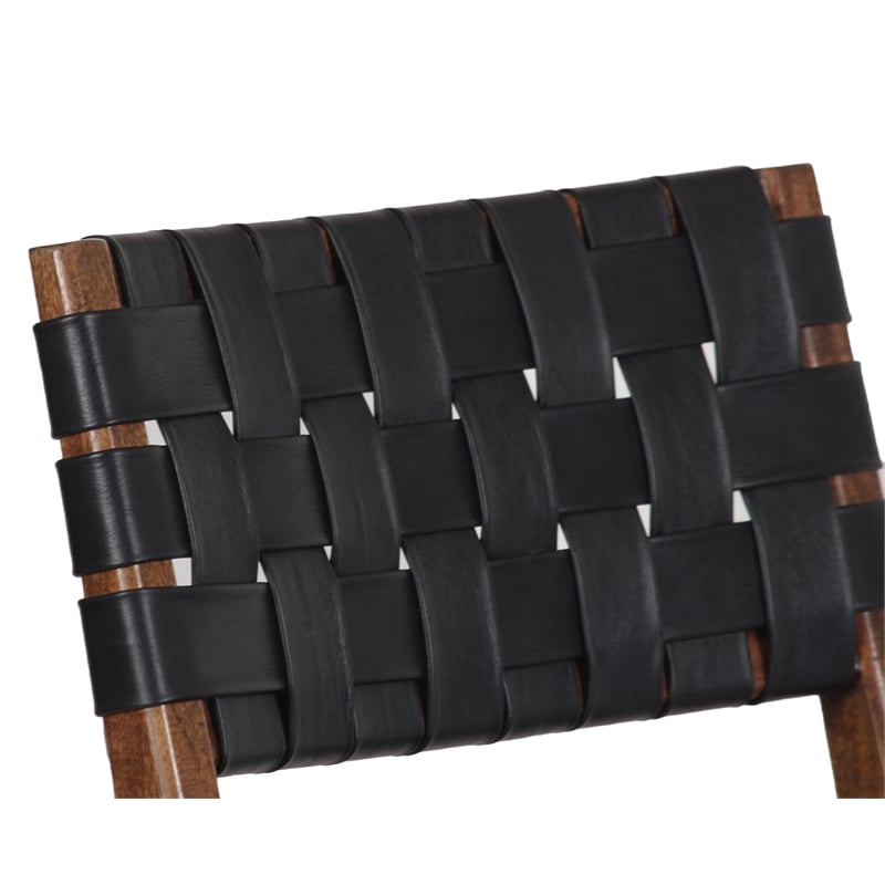 Pemberly Row Genuine Leather Basket-Woven Dining Chair in Brown