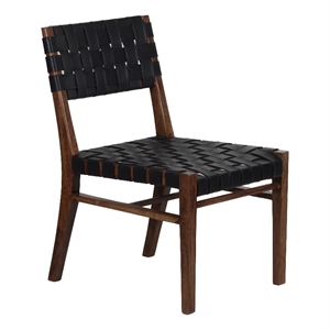 Pemberly Row Genuine Leather Basket-Woven Dining Chair in Brown