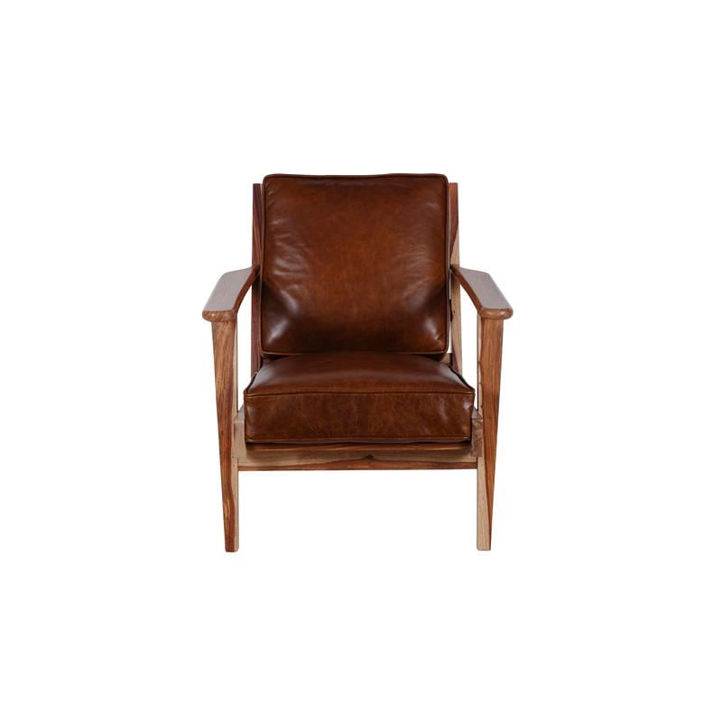 Pemberly Row Contemporary Leather Accent Chair in Natural Finish