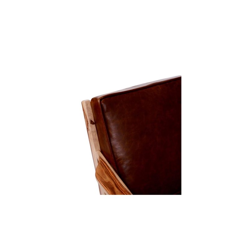 Pemberly Row Contemporary Leather Accent Chair in Natural Finish