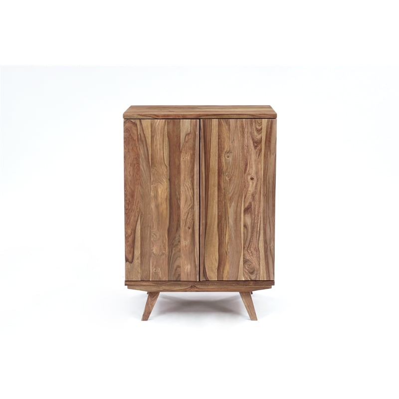 Pemberly Row Contemporary Solid Sheesham Wood Bar in Light Brown