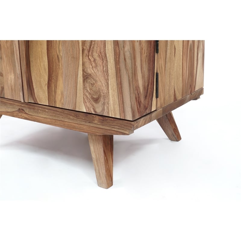 Pemberly Row Contemporary Solid Sheesham Wood Bar in Light Brown