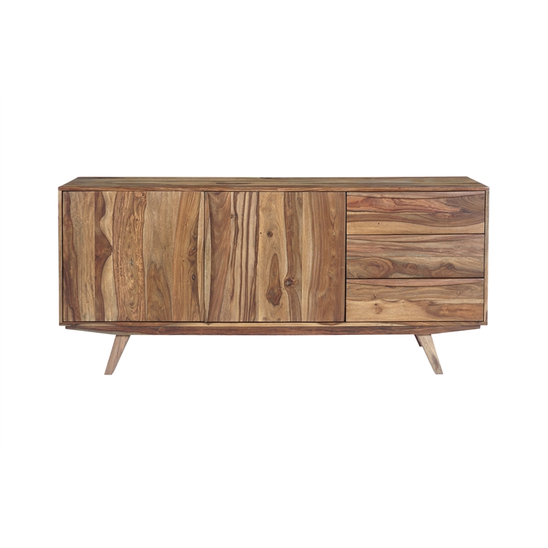 Pemberly Row Modern Solid Sheesham Wood Sideboard in Light Brown