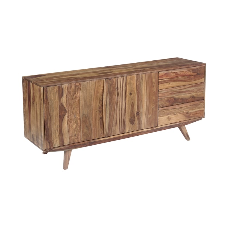 Pemberly Row Modern Solid Sheesham Wood Sideboard in Light Brown