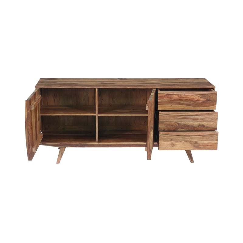 Pemberly Row Modern Solid Sheesham Wood Sideboard in Light Brown