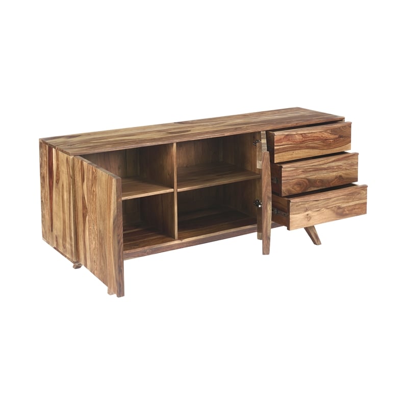Pemberly Row Modern Solid Sheesham Wood Sideboard in Light Brown