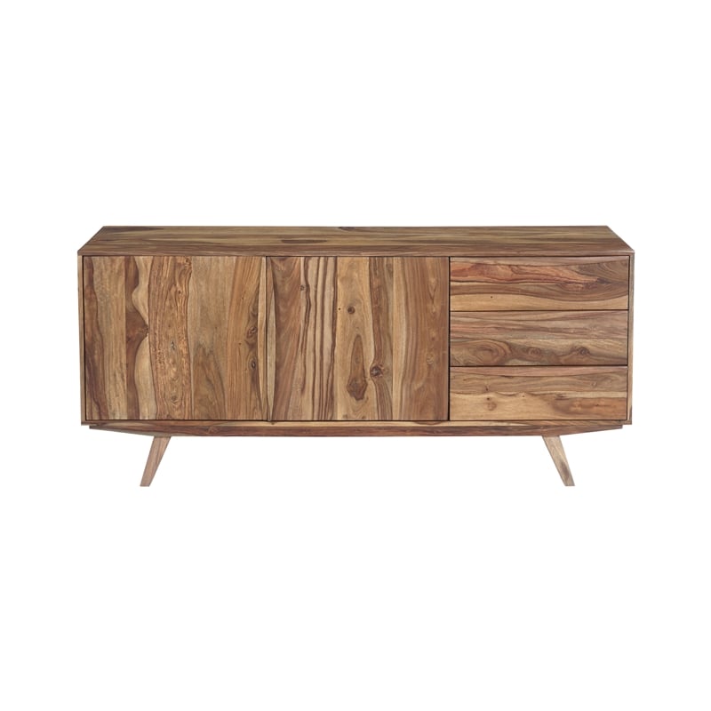 Pemberly Row Modern Solid Sheesham Wood Sideboard in Light Brown