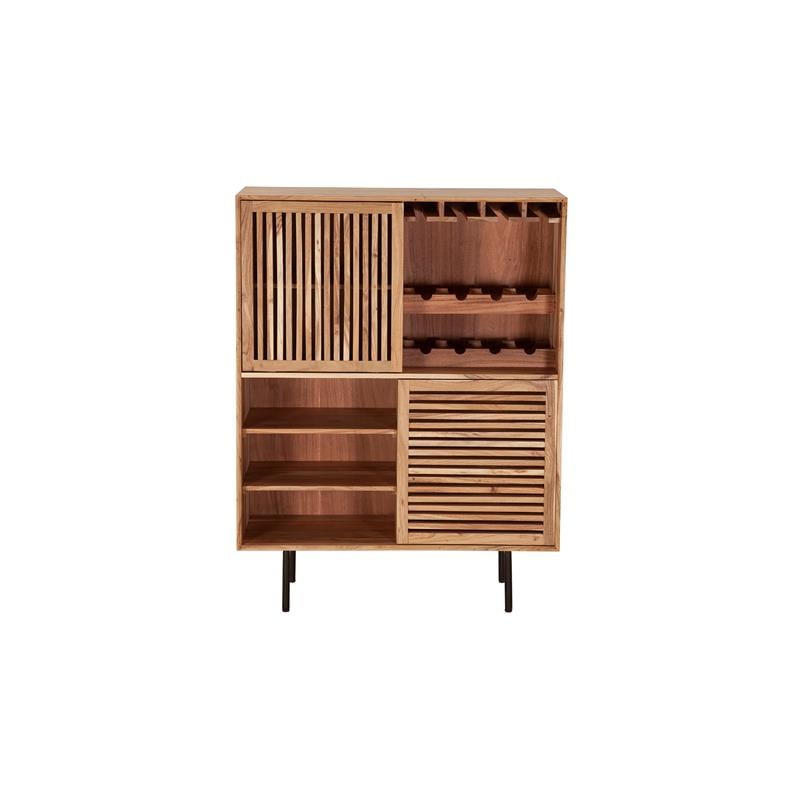 Pemberly Row Contemporary Solid Acacia Wood Bar in Natural Finish