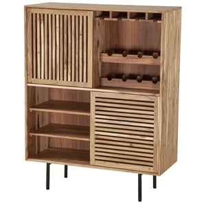 Pemberly Row Contemporary Solid Acacia Wood Bar in Natural Finish