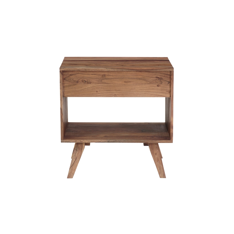 Pemberly Row Modern Solid Sheesham Wood Nightstand in Light Brown