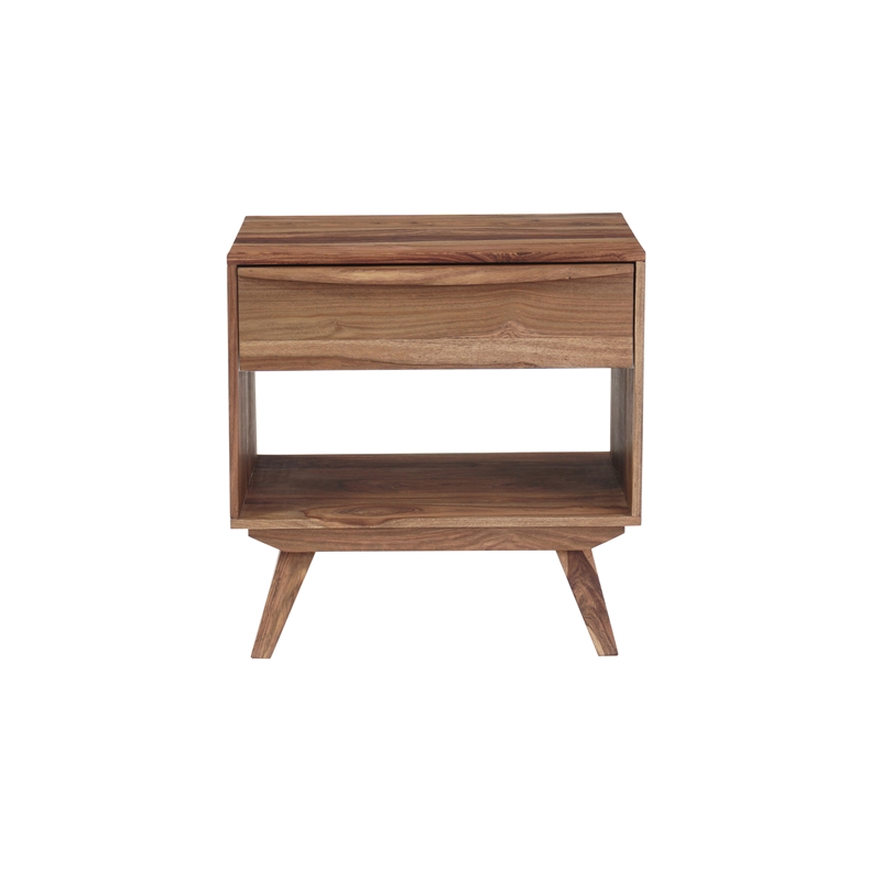 Pemberly Row Modern Solid Sheesham Wood Nightstand in Light Brown