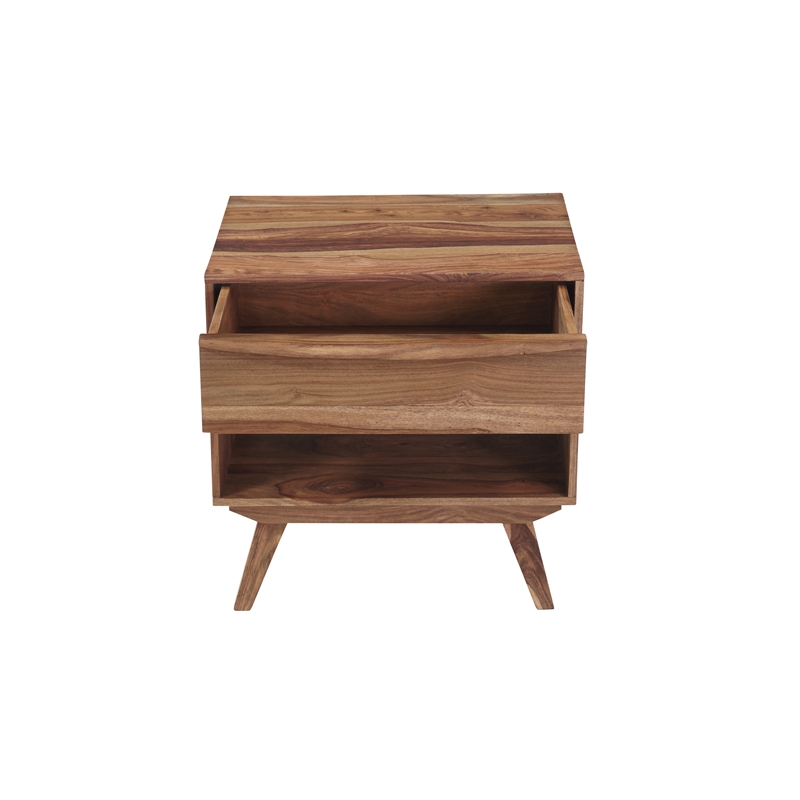 Pemberly Row Modern Solid Sheesham Wood Nightstand in Light Brown