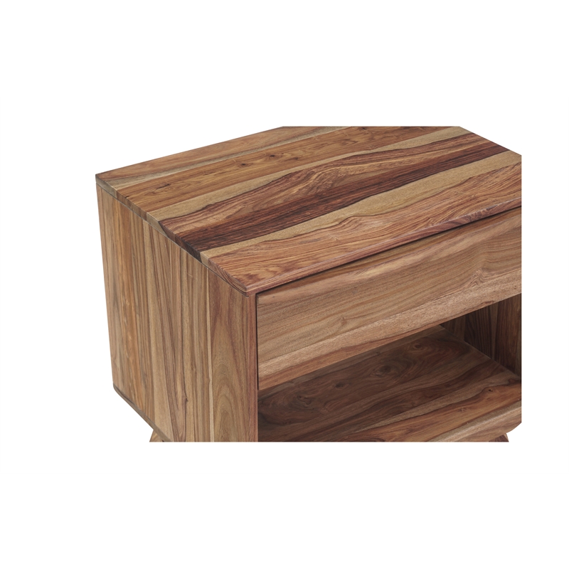 Pemberly Row Modern Solid Sheesham Wood Nightstand in Light Brown