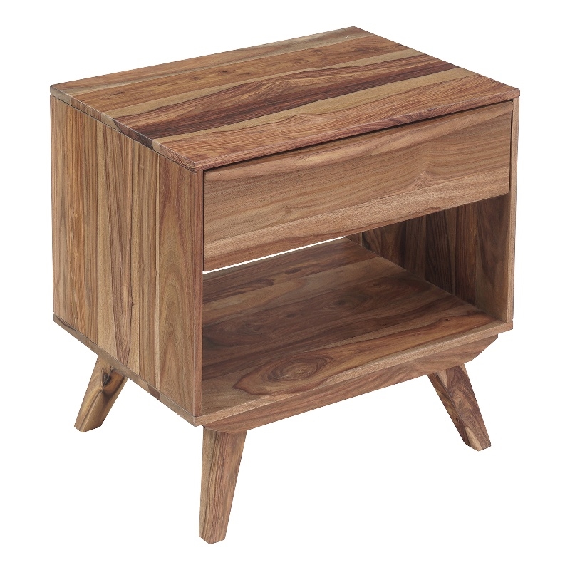 Pemberly Row Modern Solid Sheesham Wood Nightstand in Light Brown