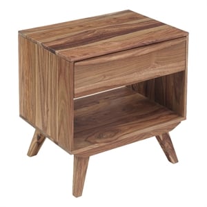 Pemberly Row Modern Solid Sheesham Wood Nightstand in Light Brown