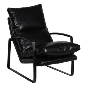 Pemberly Row Leather & Iron Accent Chair with Curved Frame in Black
