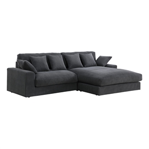 Pemberly Row Reversible Corduroy Fabric Sectional Sofa Chaise in Dark Gray