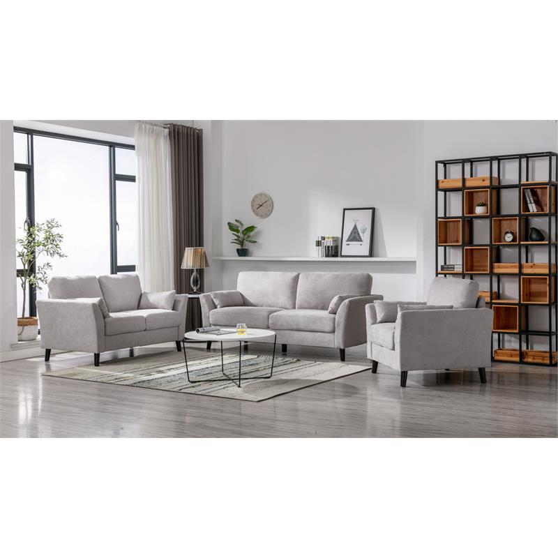 Pemberly Row Light Gray Woven Fabric Sofa Loveseat Chair Living Room Set