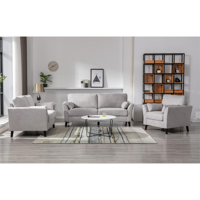 Pemberly Row Light Gray Woven Fabric Sofa Loveseat Chair Living Room Set